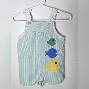 Vintage 80's Jcpenney Toddle Time Infant Baby Fish Overalls, Size 1/2. 3/6 Month